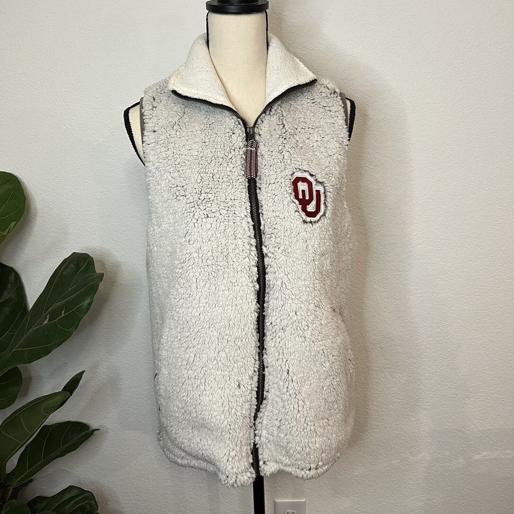University of Oklahoma OU Sooners Vest Women Size Small Faux Fur